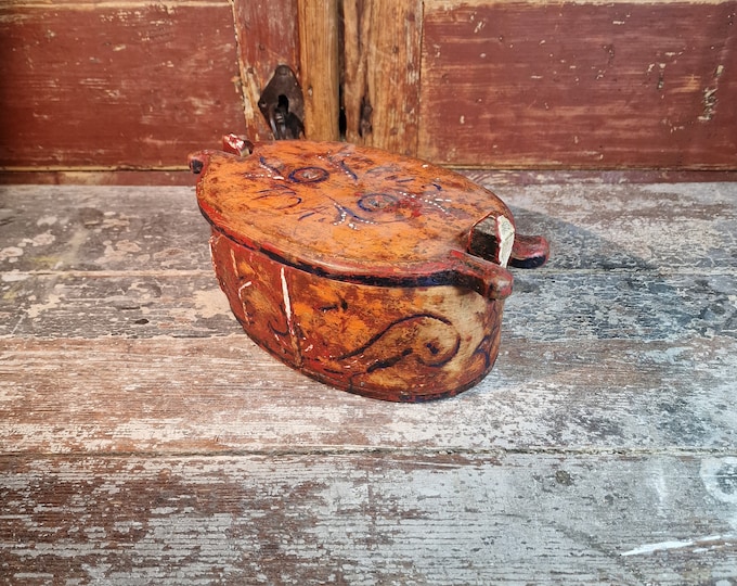1832 Dated Rustic Antique Rosemalt Tine with Charming Patina - Norwegian Folk Art and Scandinavian Antique
