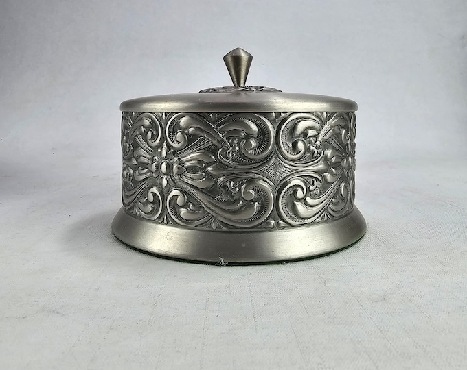 Exquisite Handcrafted Pewter Jewelry Box - Norwegian Tin Art with Delicate Rose Design - Norwegian folkart