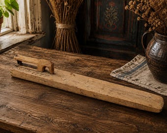Dated 1777 Norwegian Mangel Board | Antique 18th Century Folk Art Mangletre | Primitive Horse Handle Natural Patina | 250 Year Old Heritage