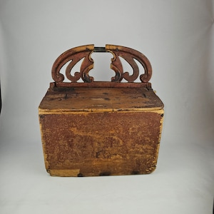 Folk Art Norwegian Storage Box - Rare 1800s Melkar Flour Wall Box - Rustic Primitive Decor - Norwgian handmade folkart gift