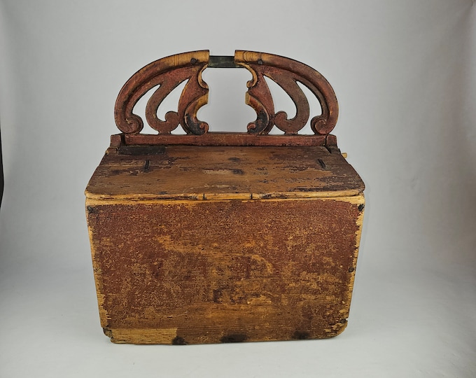 Folk Art Norwegian Storage Box - Rare 1800s Melkar Flour Wall Box - Rustic Primitive Decor - Norwgian handmade folkart gift