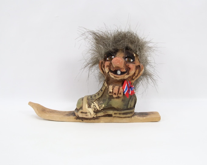 Fosse Troll Figurine with Ski Boot | Vintage Norwegian Folk Art | Nordic Winter Cabin Decor | Collectible Ski Character Display