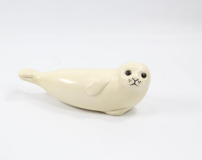 Lisa Larson White Seal, Animal Series 1960s, Mid Century Modern, Scandinavian Pottery, Made in Sweden, Rare Stoneware