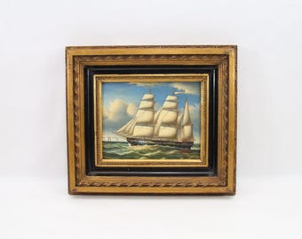 Vintage Maritime Print After Albert Hess | Tall Ship Sailing Scene | 1970s Nautical Wall Art | Framed European Seascape Decor