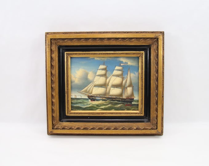 Vintage Maritime Print After Albert Hess | Tall Ship Sailing Scene | 1970s Nautical Wall Art | Framed European Seascape Decor