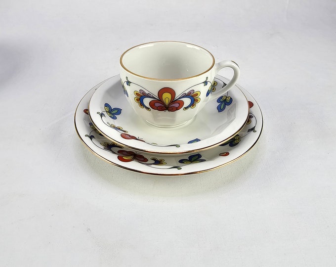 Breakfast trio Farmers rose - Porsgrund china - vintage farmers rose - Porsgrund porcelain - Coffee sets - Christmas decor
