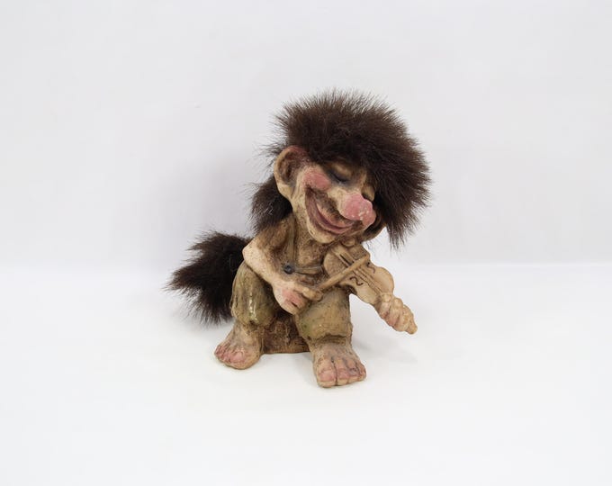 NyForm Fiddler Troll 1990s Norway | Handmade Norwegian Troll Figurine | Violin Playing Troll Folk Art Scandinavian Decor Model 245