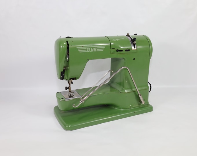 Swiss ELNA Model 50 Sewing Machine | Green Grasshopper Design | Mid-Century Sewing Machine | Vintage Collector's Choice