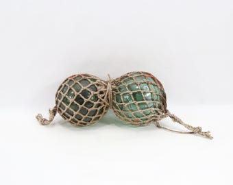 Antique Norwegian Glass Fishing Floats | Biri Glassverk BV Marked | Hand Blown 1800s Net Buoys