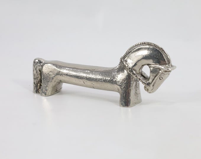 Handmade Norwegian Pewter Cutlery Holder|Hadeland Tinnstøperi 1980s|Horse Design|Pewter Collectibles|Gift for Collectors