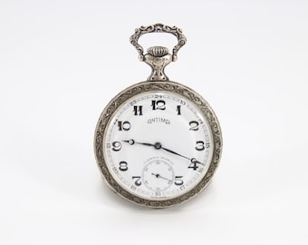 Vintage Antima Swiss Pocket Watch | 17 Jewels Incabloc Movement | Ornate Silver Plated Case | Art Nouveau Hunter Scene | Working Condition