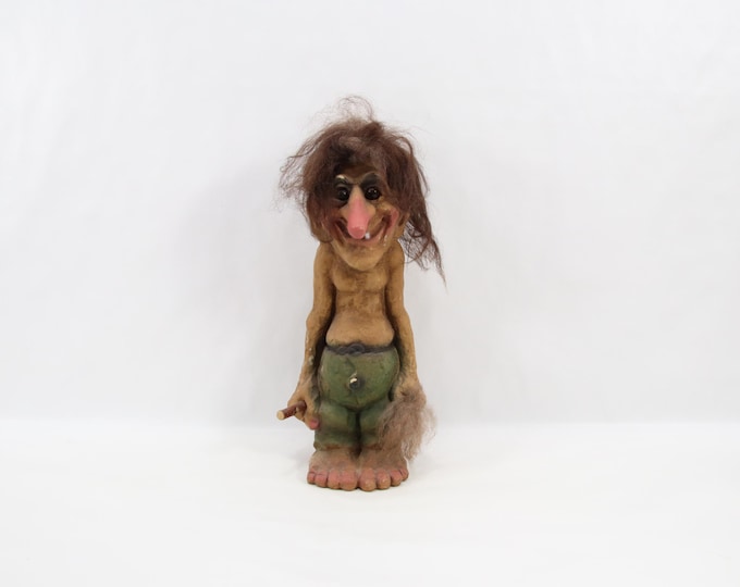 Large NyForm Troll Figurine | Wandering Troll with Stick | Norwegian 1970s Folk Art | Vintage Scandinavian Collectible Decor