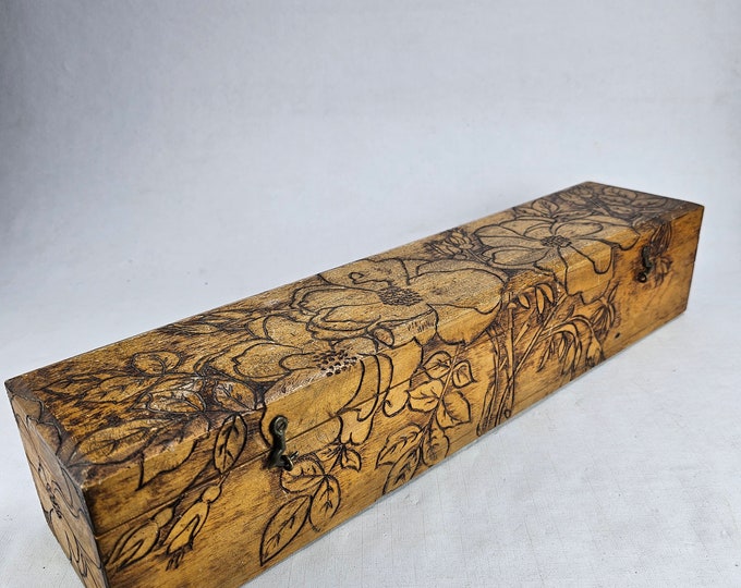 Antique Norwegian Folk Art Wooden Box with Burnished Flower Decor 1910 - Keepsake & Wedding Ring Storage