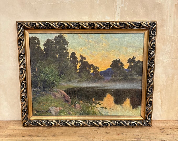 Serene Lake Sunset - Vintage Landscape Painting for a Calming Home Decor