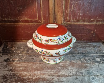 Large Rare Porridge Tureen from Egersund - Norwegian Rose Paint with Nordic Pattern - Vintage Kitchen Decor