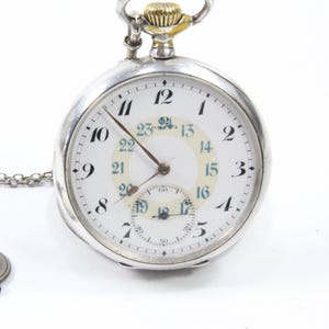 Omega Pocket Watch with Chain | Antique Silver Timepiece | Rare Dial | Swiss Made Collector's Item | Folk Costume Gift