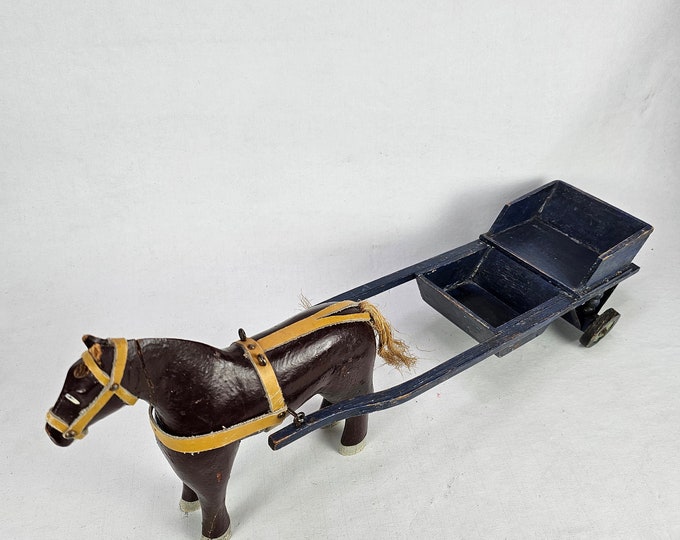 Stunning Norwegian Folk Art Horse Figure and Wagon - Vintage Hand Carved Collectible - Vintage Norwegian Folk Art decor