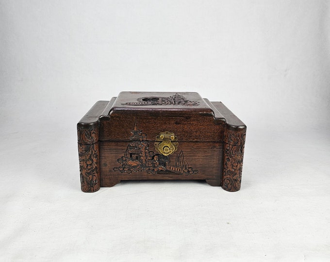 1960s Hand Carved Camphor Wood Trinket Box - Jewelry Chest for Vintage Treasures
