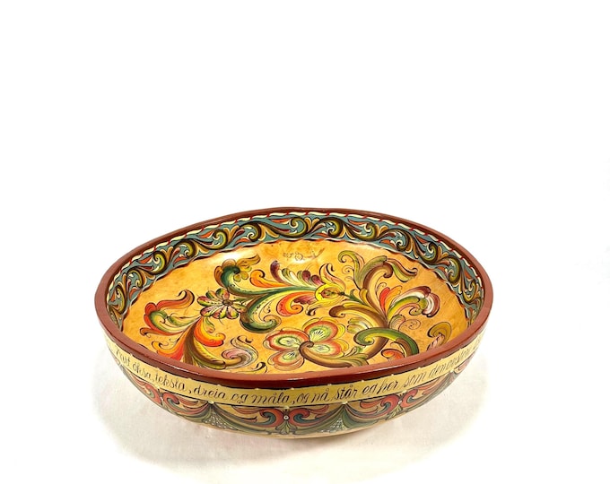 Large Norwegian Wooden Bowl | 1970s Telemark Rose Painting | Signed Folk Art Birch Knot Bowl | Nordic Wall Decor | Unique Scandinavian Gift