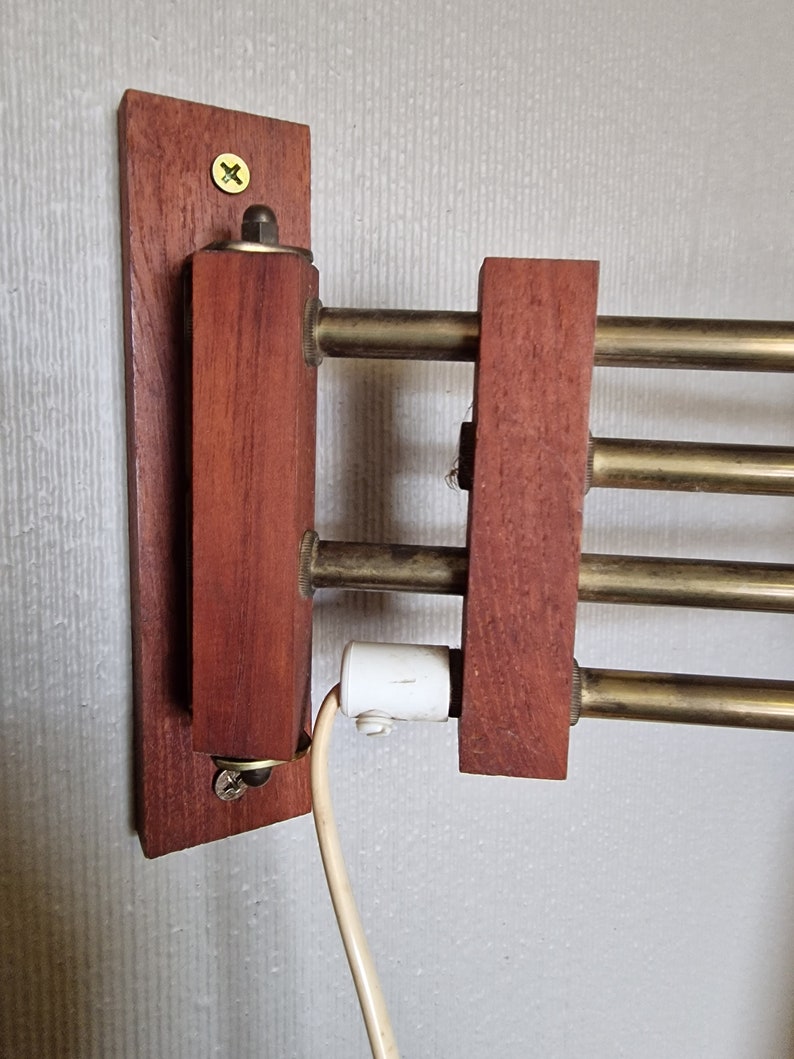 Fantastic 1950s Norwegian designed teak wall lamp,Wall scone lamp,Interior lamp,Flower lamp shade,Scandinavian design,Rare design lamp image 2