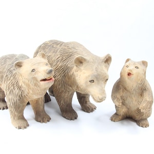 Vintage Bear Family Carved by Bjarne Walle | Norwegian Wood Art | Folk Art Figure | Rare Trio | Interior Decor