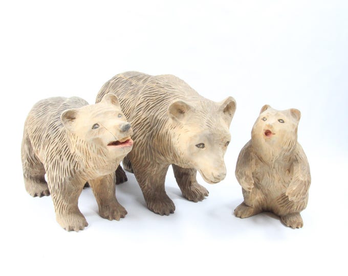 Vintage Bear Family Carved by Bjarne Walle | Norwegian Wood Art | Folk Art Figure | Rare Trio | Interior Decor