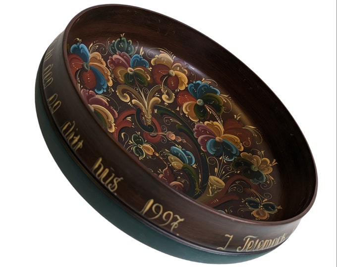 Rose painted Wooden Table Bowl - Vintage rose painted Bowl - Rosemalt Norwegian Table Decor