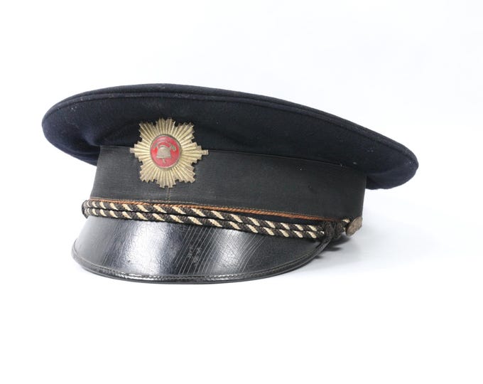 Norwegian 1960s Fireman Hat with Badge | Vintage Collectible Hat | Fireman Costume | Parade Hat | Made of Wool