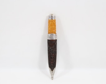 Tore Noddeland Bunad Knife | 925 Silver Hand Engraved | Carved Holly Wood Handle | Norwegian Folk Costume Knife | 17th May