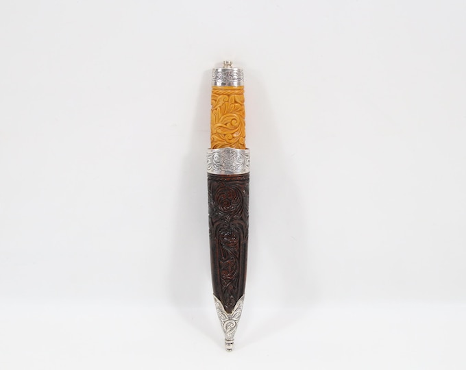 Tore Noddeland Bunad Knife | 925 Silver Hand Engraved | Carved Holly Wood Handle | Norwegian Folk Costume Knife | 17th May