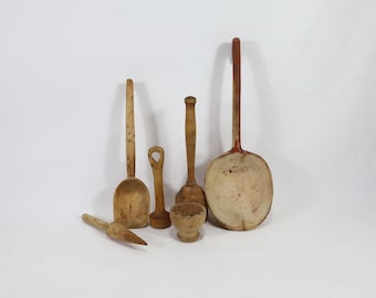Antique Norwegian Wood Kitchen Utensils from the 1800s