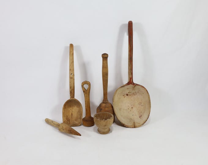 Antique Norwegian Wood Kitchen Utensils from the 1800s