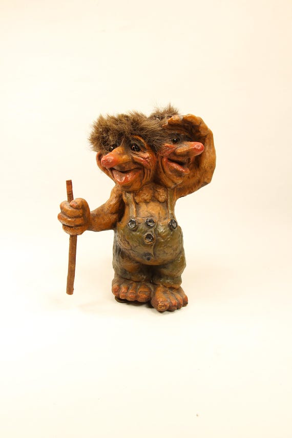 Unique Handmade Double-headed Ny-form Troll From Norway - Rare