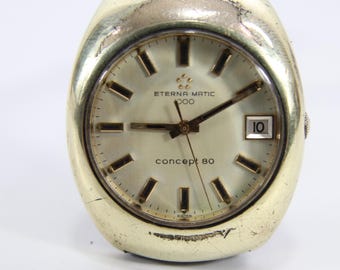 Eterna-Matic 1000 Concept 80 Automatic Watch | 1970s Gold-Plated Swiss Vintage | Date Window | Classic Men’s Retro Timepiece