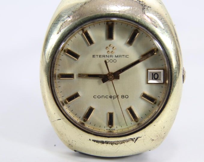Eterna-Matic 1000 Concept 80 Automatic Watch | 1970s Gold-Plated Swiss Vintage | Date Window | Classic Men’s Retro Timepiece