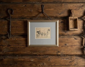 Original Kristen Holbø Etching | Norwegian Farm Horses Print | Hand Signed Limited Edition Scandinavian Fine Art Decor