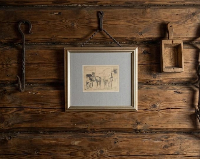 Original Kristen Holbø Etching | Norwegian Farm Horses Print | Hand Signed Limited Edition Scandinavian Fine Art Decor