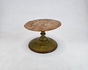 Antique Norwegian Folk Art Cake Stand 1800s | Hand Carved Painted Wood Pedestal Stand | Rustic Primitive Scandinavian Display