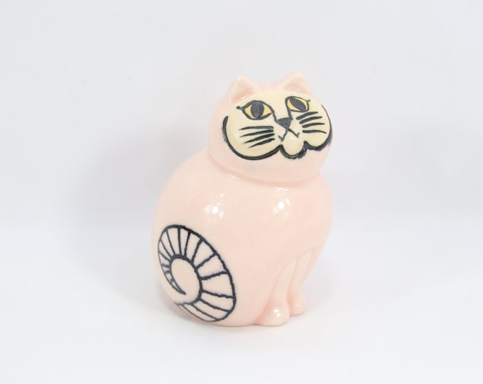 Lisa Larson Mia Mini Pink Cat Figurine | Vintage Scandinavian Stoneware by Gustavsberg Sweden | 1990s Nordic Ceramic Art Decor