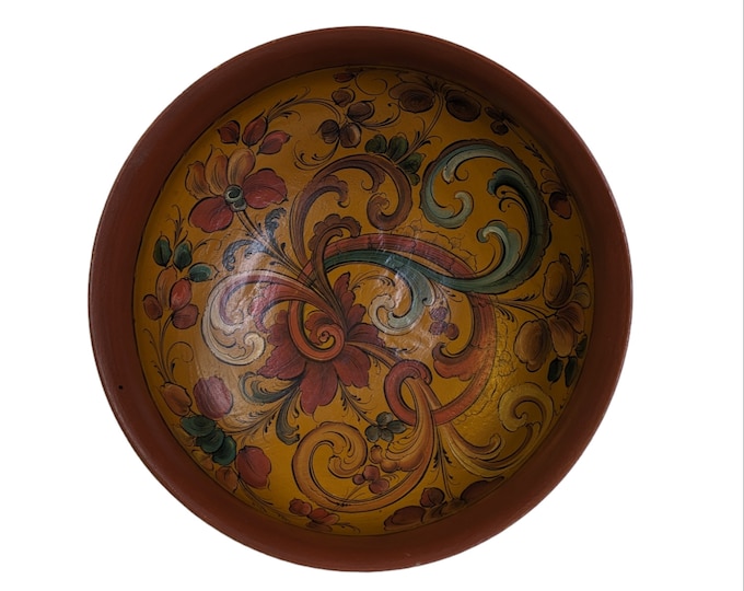 Antique rose painted Wooden Table Bowl - Vintage rose painted Bowl - Rosemalt Norwegian Table Decor