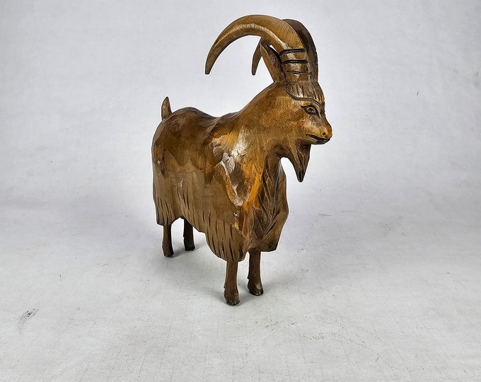 Vintage Norwegian Wooden Mountain Goat - Hand Carved Scandinavian Folk Art Collectible - Vintage Norwegian folkart decor