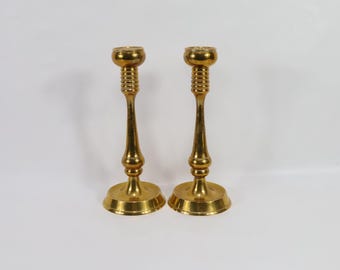 Vintage Norwegian Brass Candlestick Pair - 1940s Handmade Scandinavian Decor