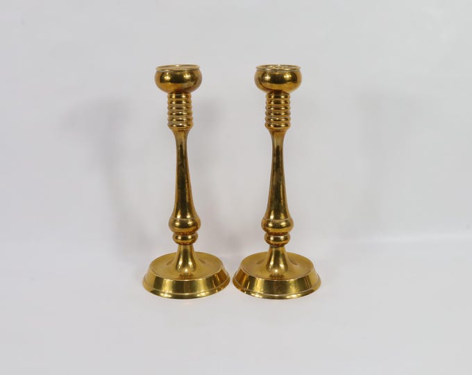 Vintage Norwegian Brass Candlestick Pair - 1940s Handmade Scandinavian Decor