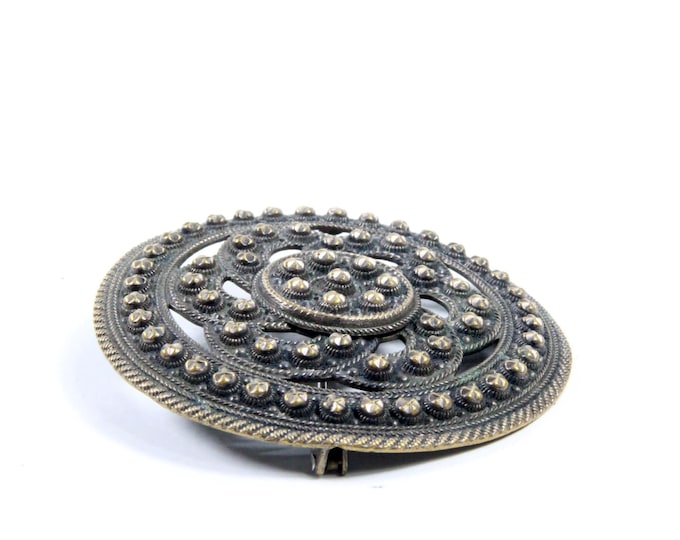 Vintage Bronze Brooch | Bunad Solje | Handmade Norwegian Folk Art | Jewelry for Folk Costume | Rare Norwegian Brooch