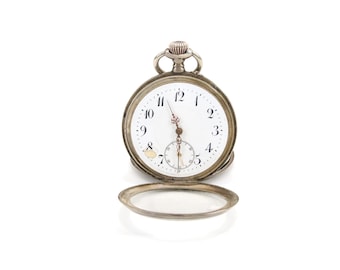 Antique Swiss Pocket Watch | Early 1900s 0.800 Silver Case | 15 Jewel Lever Movement with Breguet Spring | Enamel Dial Collectible