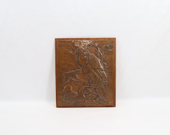 Vintage Norwegian Copper Bird Wall Art - 1960s Bird Relief on Wood - Signed Ørn