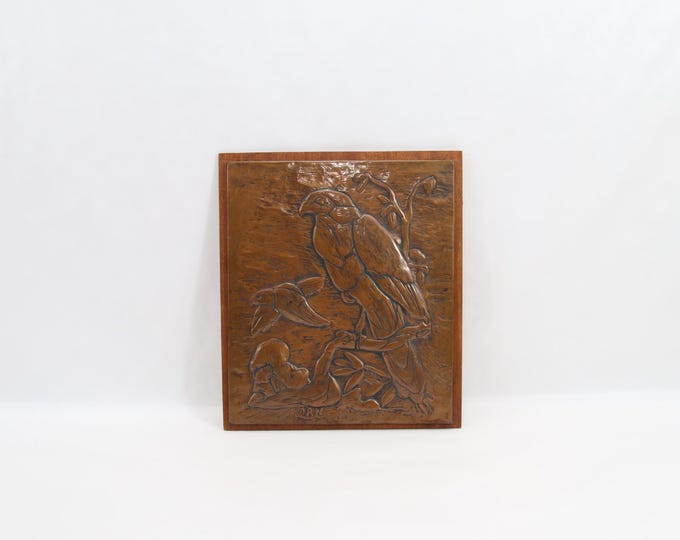 Vintage Norwegian Copper Bird Wall Art - 1960s Bird Relief on Wood - Signed Ørn