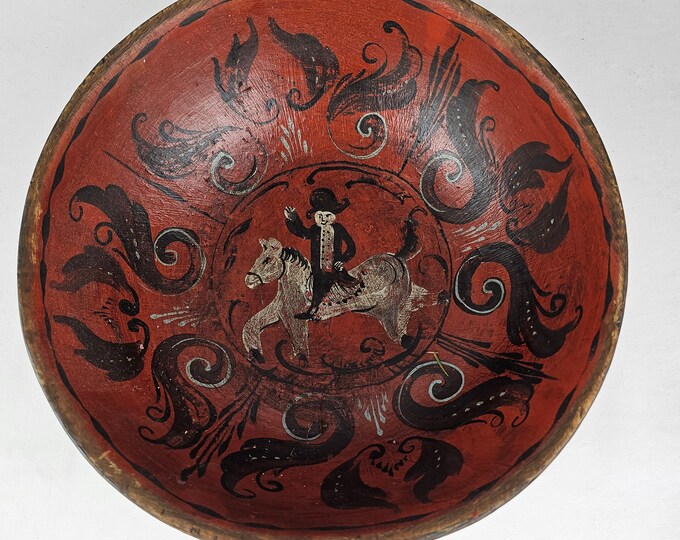 Stunning antique beer bowl with beautiful motif inside - Norwegian handmade bowl with old traditional pattern