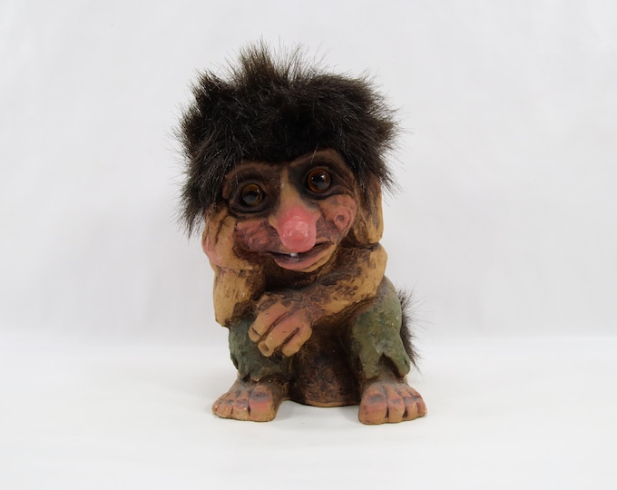 Nyform The Thinker Troll Figurine | Model 170 Vintage 1980s | Scandinavian Folklore Decor | Collectible Shelf Display