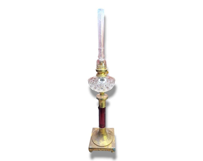 Antique 1900s kerosene lamp from Høvik Norway - Norwegian Brass Oil lamp